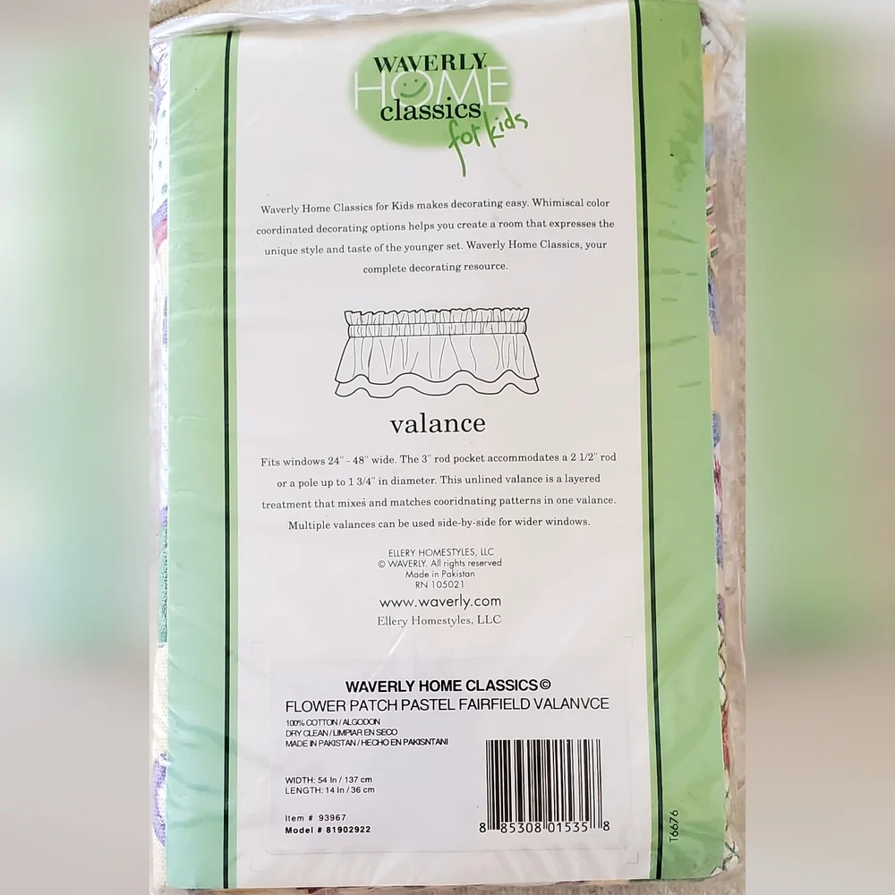 Waverly Kids Cheerful Flower Patch Yellow/Pink/Purple Gingham Valences+Wallpaper